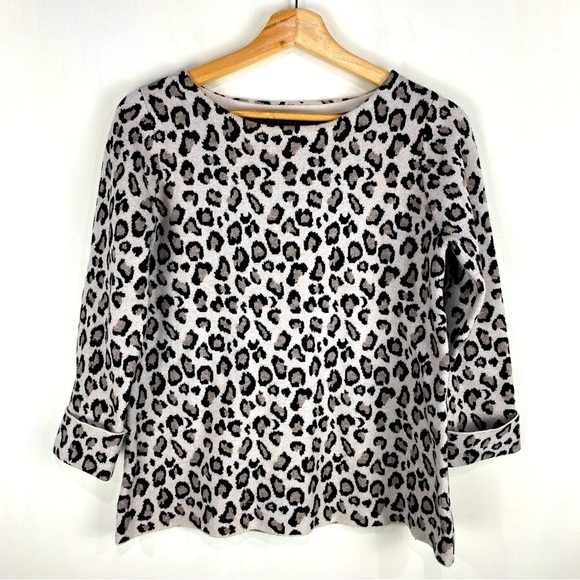 Tahari Leopard Animal Print Rolled Sleeves Stretchy Pullover‎ Sweater Size Small - Picture 1 of 5